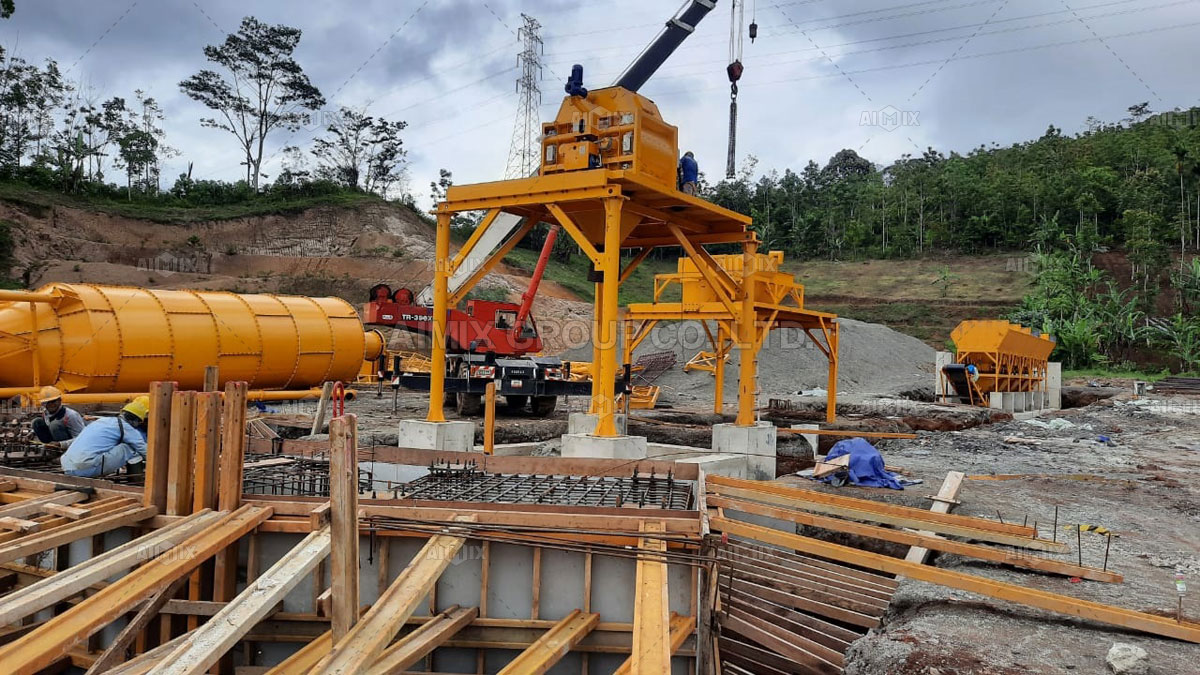 AJ90 Stationary Concrete Batching Plant Was Installed In Indonesia