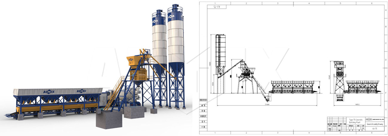 Aimix stationary concrete batching plants drawing